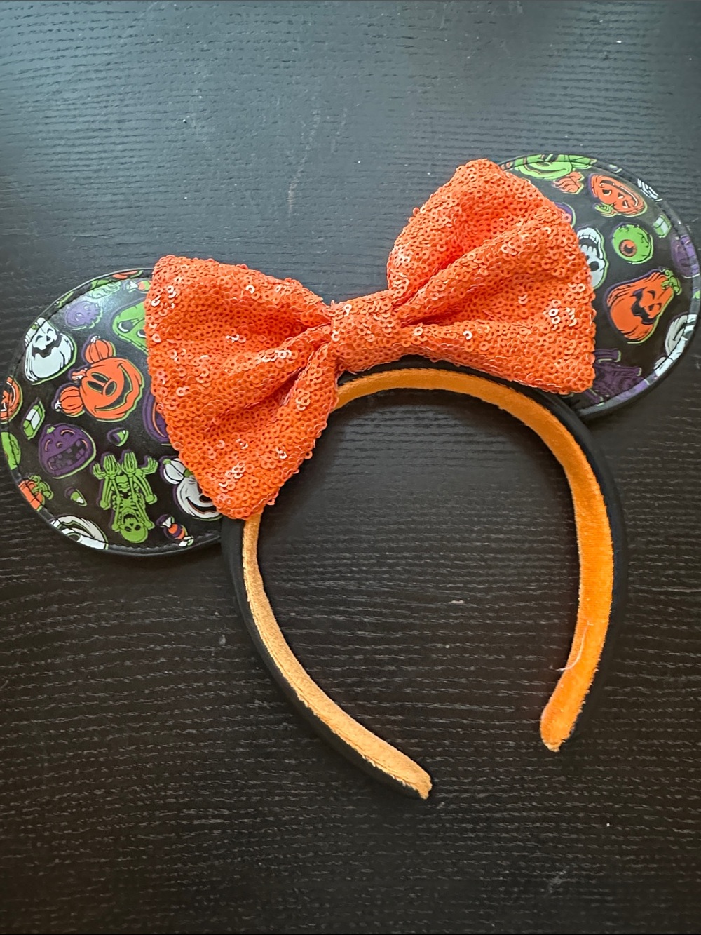 Halloween Disney Ears with Orange Sequin Bow